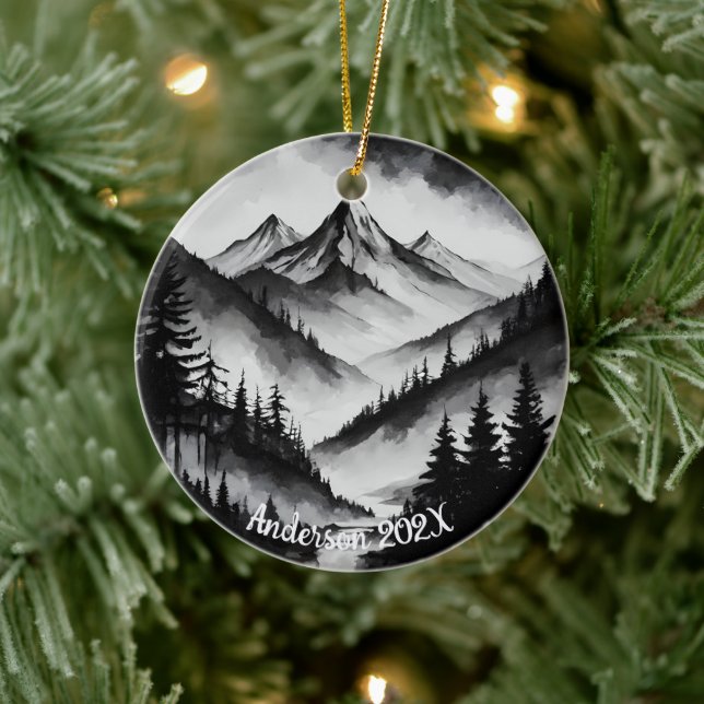 Décoration En Céramique Aquarelle Aquarelle personnalisée scène de montagn (Arbre)