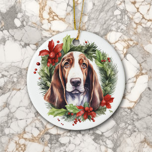 Décoration En Céramique Aquarelle Basset Hound Wire Noël