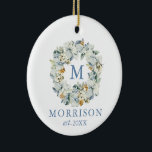 Décoration En Céramique Aquarelle Bleu bleu Dusty - PHOTO RETOUR DE LA FOR<br><div class="desc">Elégante aquarelle Hiver Floral Wreath Mariage nouvel ornement de Noël marié comprend de belles fleurs d'anémones blanches,  du feuillage botanique et des cônes de pin. Scénario bleu poussiéreux. Photo De Retour.</div>