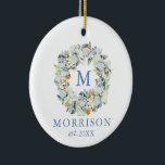 Décoration En Céramique Aquarelle Bleu bleu Dusty - PHOTO RETOUR DE LA FOR<br><div class="desc">Elégante aquarelle Hiver Floral Wreath Mariage nouvel ornement de Noël marié comprend de belles fleurs d'anémones blanches,  du feuillage botanique et des cônes de pin. Scénario bleu poussiéreux. Photo De Retour.</div>