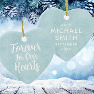 Décoration En Céramique Aquarelle bleue Garçon Baby Memorial Coeur Noël