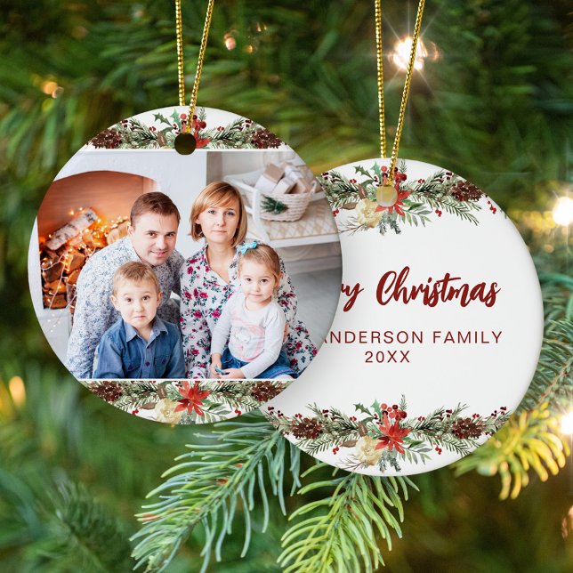 Décoration En Céramique Aquarelle Botanique Boisée Photo de Noël (Créateur téléchargé)