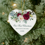 Décoration En Céramique Aquarelle Bourgogne Flore Vert Couple Coeur<br><div class="desc">Aquarelle moderne Elégante Burgundy Marsala Floral Couple Heart Ornament comprend des pivoines,  des feuilles d'eucalyptus et d'autres belles verdure.</div>