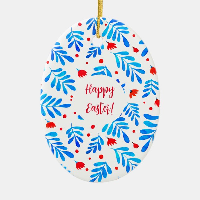 Décoration En Céramique Aquarelle branches et fleurs Pâques (Devant)