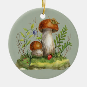 Décoration En Céramique Aquarelle Champignons de la forêt sauvage et baies