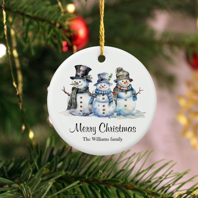 Décoration En Céramique Aquarelle classique de Noël Joyeux Snowman (Decorate your Christmas tree with this personalized ornament to make your holiday even more special.)