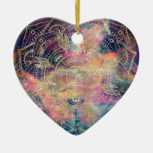Décoration En Céramique Aquarelle couleur Mandala or élégant Nebula
