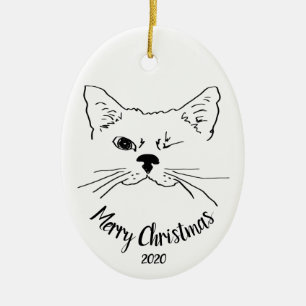Décoration En Céramique Aquarelle Dated Wating Chat fun Joyeux Noël