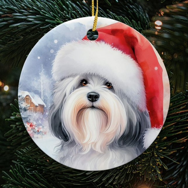 Décoration En Céramique Aquarelle de chien gris Havanais Noël (Créateur téléchargé)