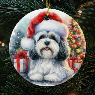 Décoration En Céramique Aquarelle de chien mignonne Havanais Noël
