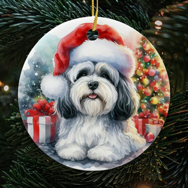 Décoration En Céramique Aquarelle de chien mignonne Havanais Noël (Créateur téléchargé)