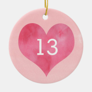 Décoration En Céramique Aquarelle de coeur rose 13e anniversaireOrna en