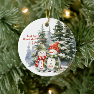 Décoration En Céramique Aquarelle de la montagne de Noël Couple nouveau