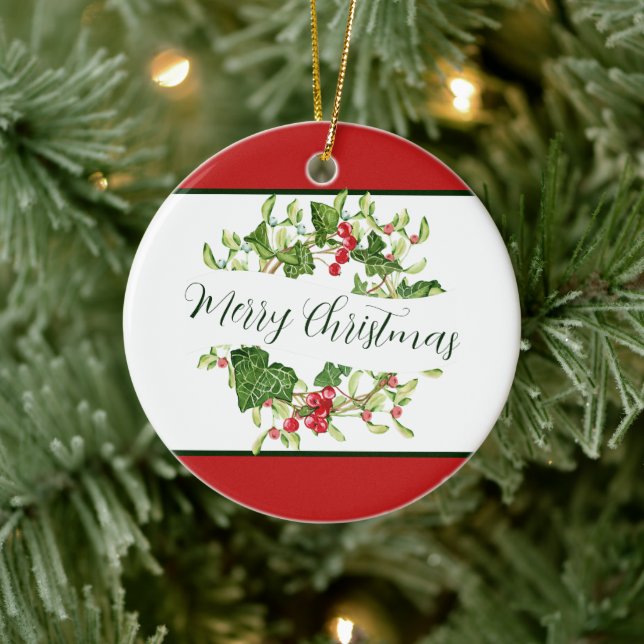 Décoration En Céramique Aquarelle de Noël avec couronne personnalisée (Arbre)