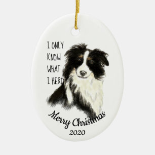 Décoration En Céramique Aquarelle de Noël Bordure Collie Chien Citation