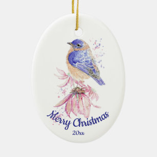 Décoration En Céramique Aquarelle de Noël personnalisée Bluebird Bird