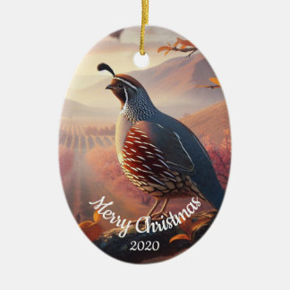 Décoration En Céramique Aquarelle de Noël personnalisée Californie Quail