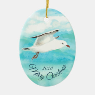 Décoration En Céramique Aquarelle de Noël personnalisée Oiseau de mouette