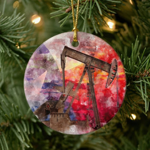 Décoration En Céramique Aquarelle de pompe à huile du Texas avec l'art du