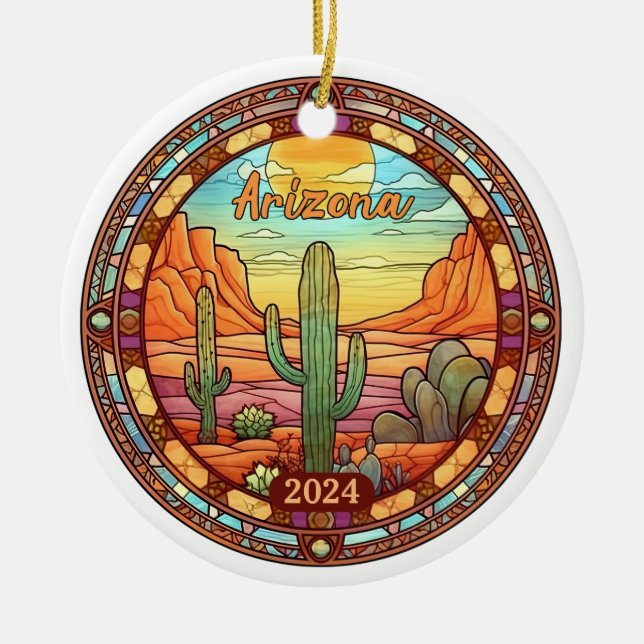 Décoration En Céramique Aquarelle du désert de l'Arizona Cactus (Devant)