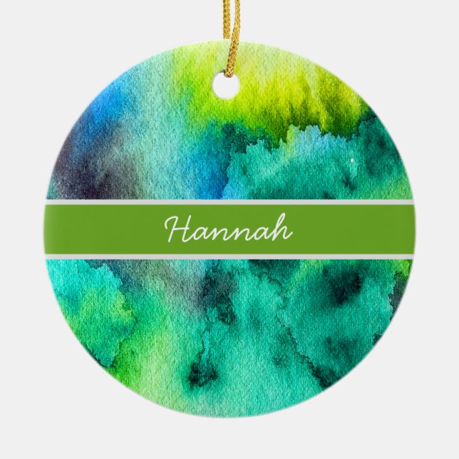 Décoration En Céramique Aquarelle en marbre bleu vert (Devant)