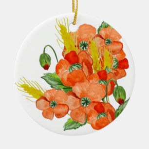 Décoration En Céramique Aquarelle fleurs de coquelicot mignonnes