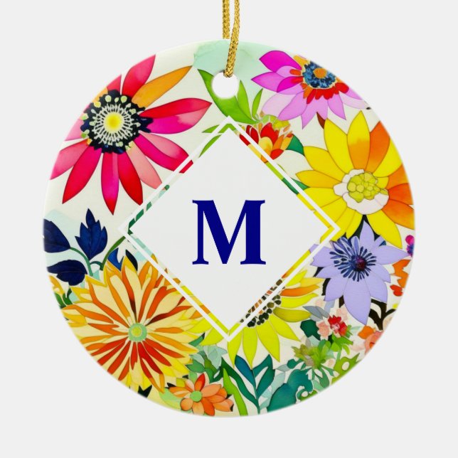 Décoration En Céramique Aquarelle Fleurs Monogrammes (Devant)