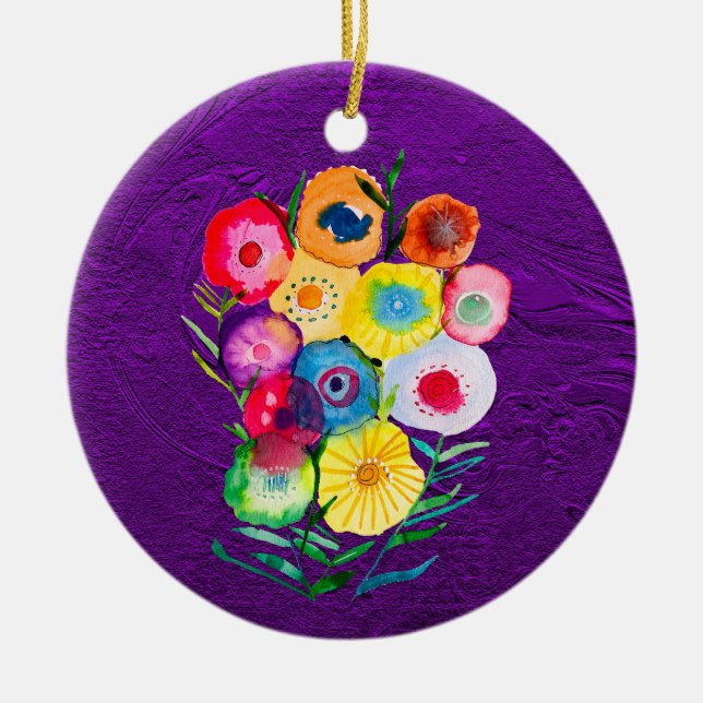 Décoration En Céramique Aquarelle fleurs violettes fleuries florales (Devant)