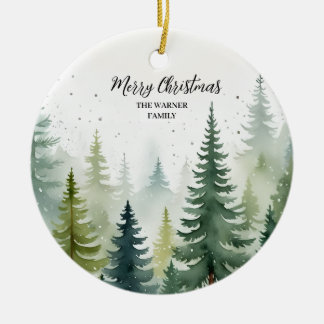 Décoration En Céramique Aquarelle Forêt de Noël Arbres neige À feuillage p