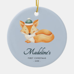 Décoration En Céramique Aquarelle Fox Bleu Bébé Premier Noël