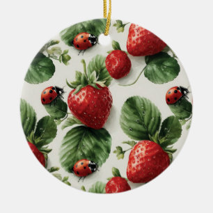 Décoration En Céramique Aquarelle fraise et coccinelle Motif sans couture