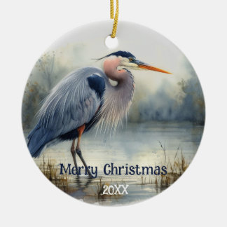 Décoration En Céramique Aquarelle Great Blue Heron Bird Nature