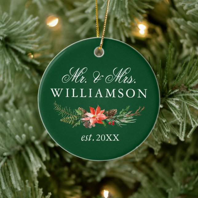 Décoration En Céramique Aquarelle Hiver Floral PHOTO RETOUR Vert (Arbre)