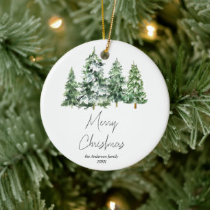 Décoration En Céramique Aquarelle Hiver Pins de Neige Joyeux Noël