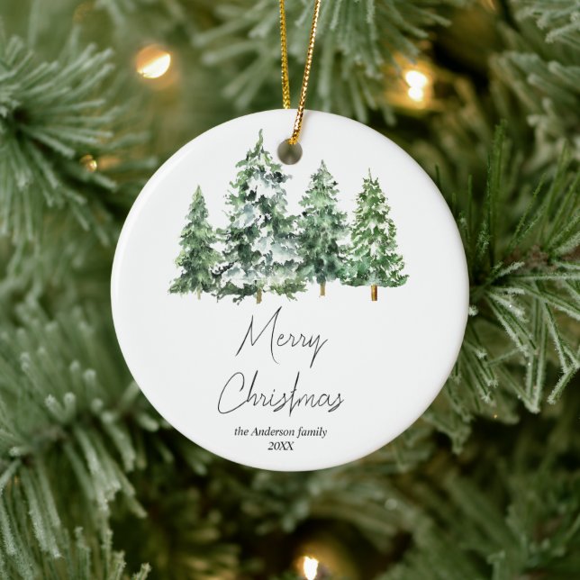 Décoration En Céramique Aquarelle Hiver Pins de Neige Joyeux Noël (Arbre)