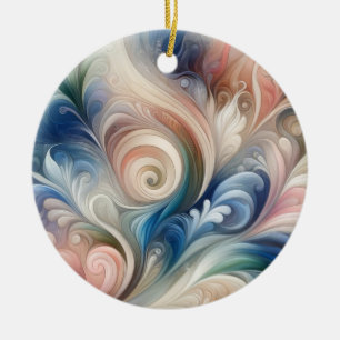 Décoration En Céramique Aquarelle Imaginaire Floral Pastel Bleu & Crème