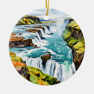 Décoration En Céramique Aquarelle Islande Gullfoss