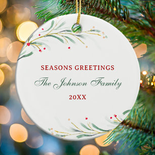 Décoration En Céramique Aquarelle Joyeuses Fêtes Verdure Noël