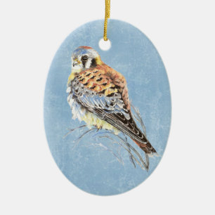 Décoration En Céramique Aquarelle Kestrel Américain, Faucon Oiseau Hawk