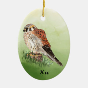 Décoration En Céramique Aquarelle Kestrel Américain, Faucon Oiseau Hawk