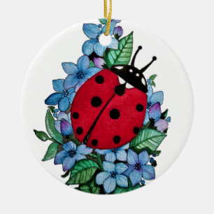 Décoration En Céramique Aquarelle Ladybird mignon avec les fleurs sauvages