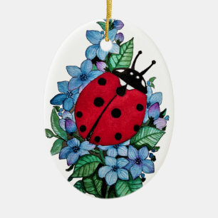 Décoration En Céramique Aquarelle Ladybird mignon avec les fleurs sauvages