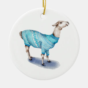 Décoration En Céramique Aquarelle Llama en bleu Sweat