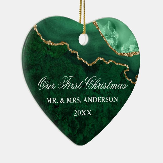 Décoration En Céramique Aquarelle Marbre vert Géode Mariage Coeur PHOTO (Droite)