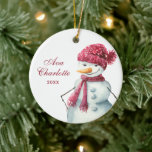 Décoration En Céramique Aquarelle mignonne Snowman Nom de la fille personn<br><div class="desc">Aquarelle mignonne Snowman Personnalisé Nom de la fille Ornement en céramique. Personnalisez avec vos informations personnalisées à l'avant et à l'arrière.</div>