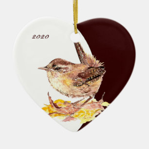 Décoration En Céramique Aquarelle mignonne sur mesure et datée Oiseau usé