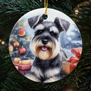 Décoration En Céramique Aquarelle Miniature Schnauzer Chien Noël