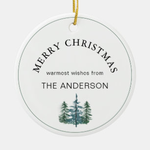 Décoration En Céramique Aquarelle minimaliste Joyeux Noël Forêt chic