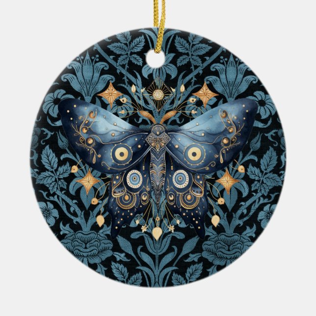 Décoration En Céramique Aquarelle mystique Bleu et doré Night Moth (Devant)