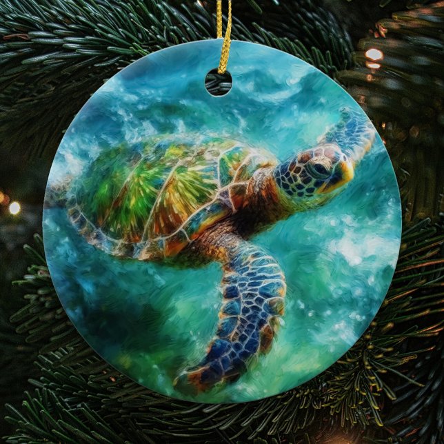 Décoration En Céramique Aquarelle Natation Tortue de mer (Créateur téléchargé)
